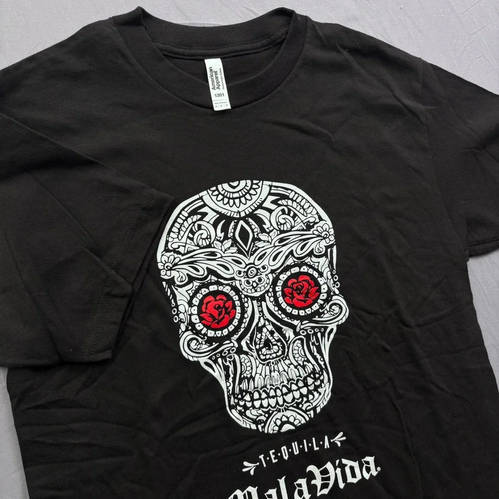 American Apparel‎ Tequila Mala Vida Sugar Skull T-Shirt Mens Medium Black
